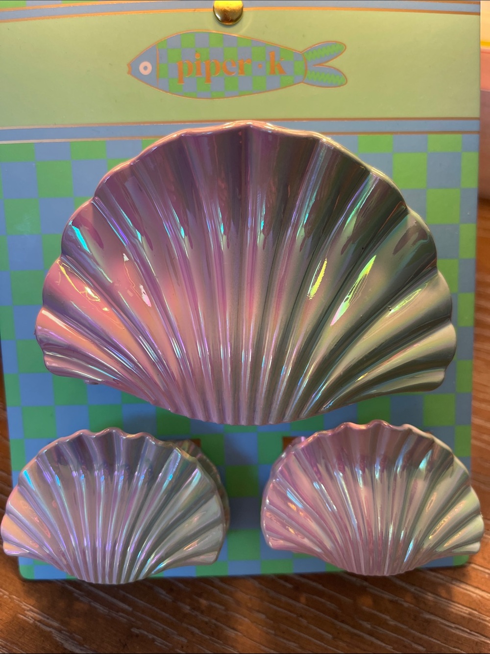 Piper-K Iridescent Pink & Seafoam Green 🐚 Shell Hair Clips - Set of 3 NWT